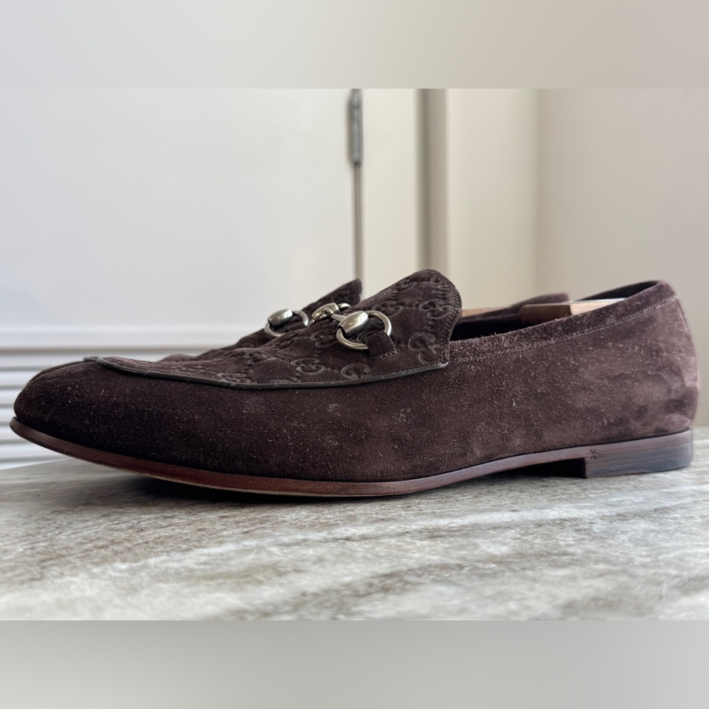 GUCCI GG Horsebit Suede Loafers Brown 12 / 12.5 US $1000 Jordaan 1953 Moccasins - Picture 3 of 10